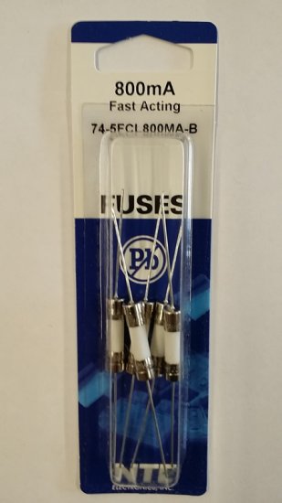 0.8 Amp (800mA) GDA-V Axial Ceramic Fuse (5Pk) FastActing 5x20mm