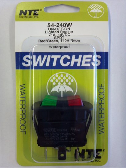 SPDT 125VAC Red/Green Neon Lighted Rocker On-Off-On 16A NTE