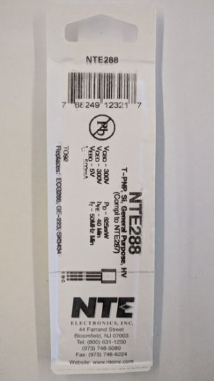 NTE288 T-PNP, Si, General Purpose, HV (Compl to NTE287)
