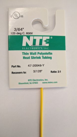 3/64" Yellow 48" Thin Wall 2:1 Polyolefin Heat Shrink Tubing
