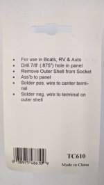 Metal Cigarette Lighter Socket Panel Mounted With Quick Connect