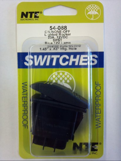 Blue 12V Inc Lighted Rocker Switch SPST On-None-Off 12V 20A
