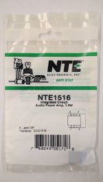 NTE1516 IC, Audio Power Amplifier, 1.8W, 8-Lead DIP