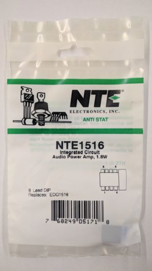 NTE1516 IC, Audio Power Amplifier, 1.8W, 8-Lead DIP