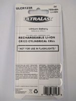 Ultralast ULCR123R 3V 600mA Rechargable Lithium Battery