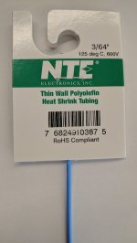 3/64" Blue 48" Thin Wall 2:1 Polyolefin Heat Shrink Tubing