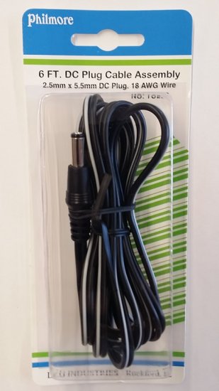 Size N 5.5/2.5mm Coaxial DC Power Plug In-Line 6Ft Leads 18Awg