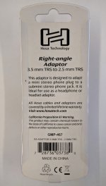 Right-angle Adaptor, 3.5mm TRSF to 2.5mm TRSM