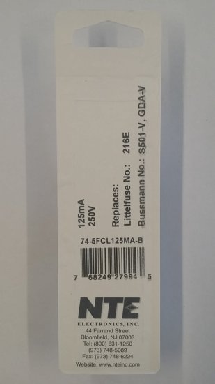 0.125 Amp (125mA) GDA-V Axial Ceramic Fuse 5Pk FastActing 5x20mm