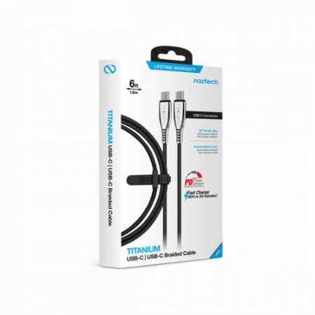 Titanium USB-C to USB-C Braided Cable 6Ft - Black