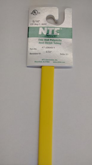5/16" Yellow 48" Thin Wall 2:1 Polyolefin Heat Shrink Tubing