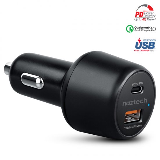 Naztech SpeedMax65 PD65W + QC3 Car Charger - Black