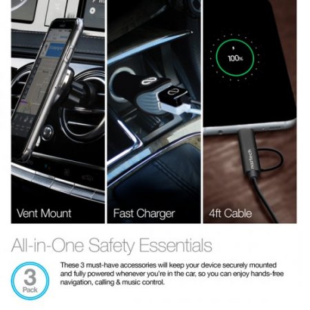 Naztech Safety Essentials Car Kit - Hybrid USB-C - Black