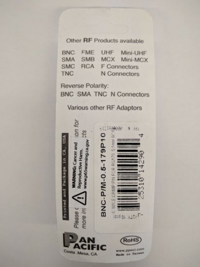 0.50mm Bore Male Captive Pin For BNC Connector RG-179 (10Pk)