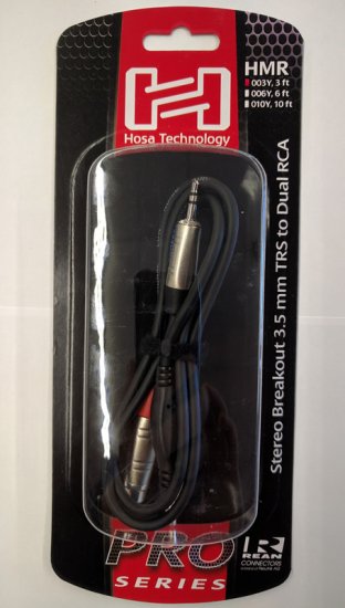 3Ft Pro Stereo Breakout REAN 3.5mm TRS to Dual RCA