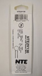 NTE2V130 MOV 130V RMS, 16mm, 39 Joules, ITM=4500A, VCL=355V