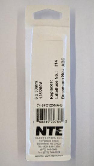 0.125 Amp (125mA) 3AB Ceramic Fuse (5Pk) Fast Acting 6x30mm