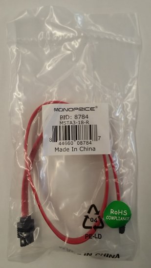 18" Red SATA 6Gbps Cable w/Locking Latch Straight/Straight
