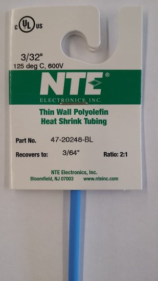 3/32" Blue 48" Thin Wall 2:1 Polyolefin Heat Shrink Tubing