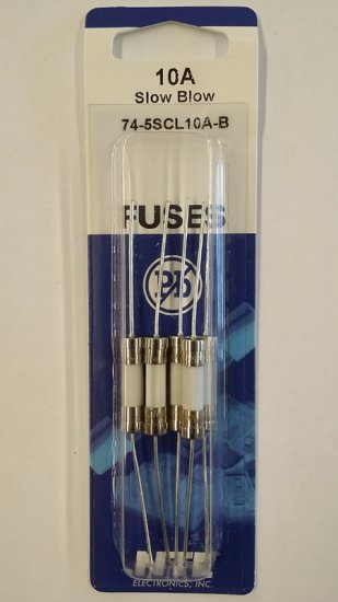10 Amp (S505-V) Axial Ceramic Fuse 5Pk Slow Blow 5x20mm