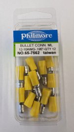 Bullet Male Insulated Vinyl 12-10Awg 0.195" (12Pk) Yellow