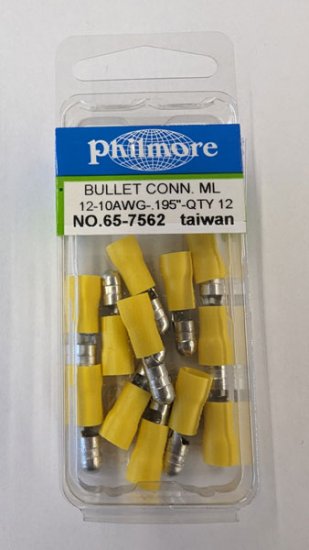 Bullet Male Insulated Vinyl 12-10Awg 0.195" (12Pk) Yellow