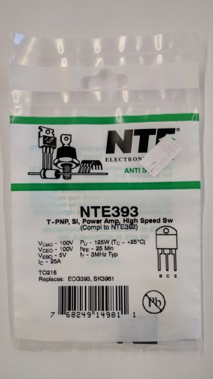 NTE393 T-PNP, Si, Power Amp, High Speed Switch (Compl to NTE392)