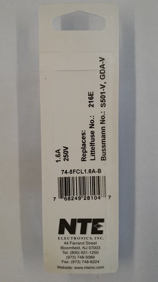 1.6 Amp (GDA-V) Axial Ceramic Fuse (5Pk) Fast Acting 5x20mm