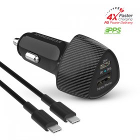 25W USB-C & 12W USB Car Kit with PD/PPS 4Ft USB-C/USB-C Cable