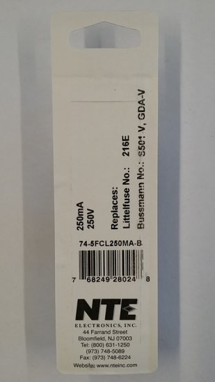 0.25 Amp (250mA) GDA-V Axial Ceramic Fuse 5Pk Fast Acting 5x20mm