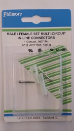 1 Pin Male/Female Pair 0.062" Pins 5A Mated Housings (Molex)