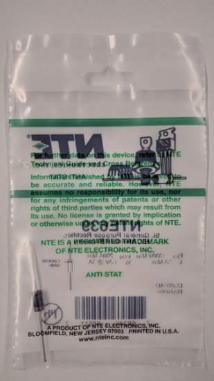 NTE639 GenPurp Si Rect Hi Voltage Std Recovery 1300V 3A DO-201AD