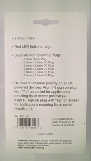 12VDC Universal Power Cord