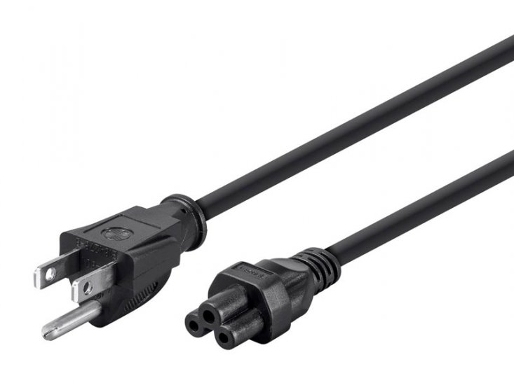 6Ft Black AC Cord, NEMA 5-15P to IEC 60320 C5 \"Mouse Ears\"