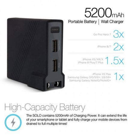 Naztech SOLO Portable Battery + Wall Charger (5200mah)