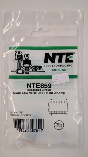 NTE859 IC, Quad, Low Noise, JFET Input Op-Amp, 14-Lead DIP