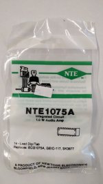 NTE1075A IC, Audio Power Amplifier, 1W, 14-Lead DIP w/Tab