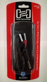 3Ft Stereo Breakout 3.5mm TRS to Dual 1/4in TS