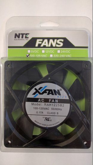 120x120x25mm 120VAC Fan Ball Bearing, .110" Terminals