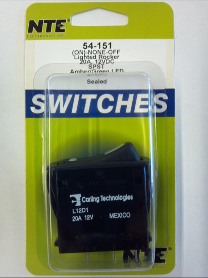 SPST 12VDC Amber/Green LED Lighted Rocker (On)-None-Off 20A NTE