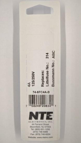 4 Amp (3AB) Ceramic Fuse (5Pk) Fast Acting 6x30mm