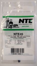 NTE45 T-PNP, Si, Dual, HiGain, LoNoise, BiasAmp (Compl to NTE44)