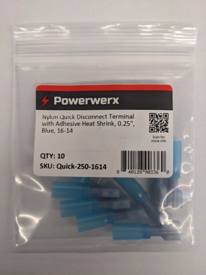 Nylon Q.D. w/Adhesive Heat Shrink, 0.25", Blue, 16-14 Awg 10Pk