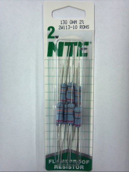 130 Ohm 2 Watt Metal Oxide Film Resistor (10Pk) 2% Tolerance