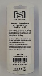 6in Stereo Breakout Cable 3.5mm TRSF to Dual 1/4in TS