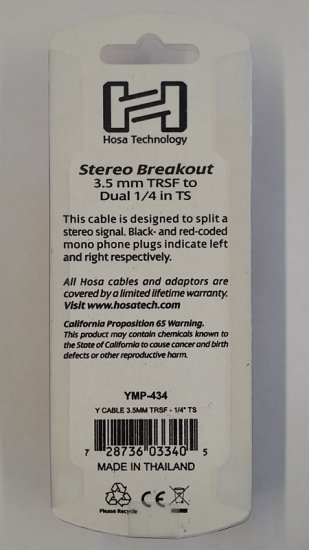 6in Stereo Breakout Cable 3.5mm TRSF to Dual 1/4in TS