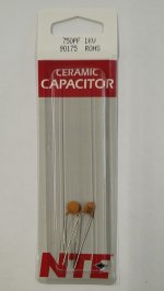 750pf/0.75nf/0.00075uf 1000V Ceramic Disc Capacitor (2Pk)