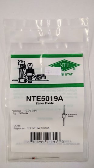 NTE5019A Zener Diode 10.0V 1/2W, DO35