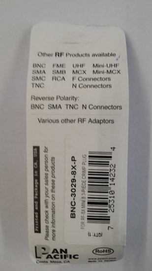 BNC Plug 3-Piece Crimp-On RG-8X