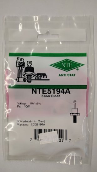 NTE5194A Zener Diode 18.0V 10W, DO-4 Anode Case